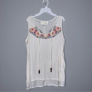 Embroidered White Sleeveless French Laundry Boho Top